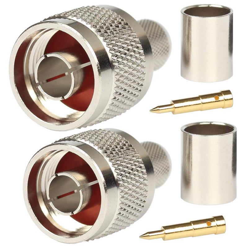 Riotaxy N Male Crimp Connector for LMR400 Belden 9913 RG8 - Nickel Machined Brass Construction - Pack of 2 - Image 1